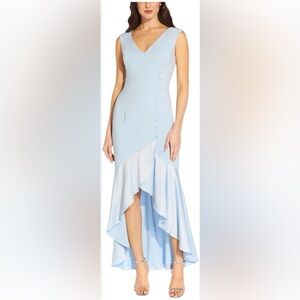 Adrianna Papell Elegant Light Blue Sleeveless Crepe Satin High Low Dress Size 12